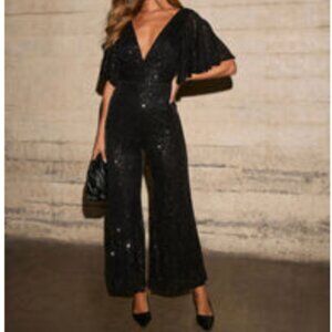 NWT - Aakaa Black Sequin Jumpsuit